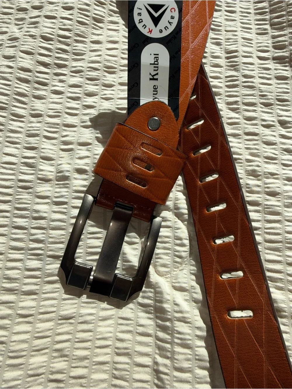 NWT Cognac Brown Belt Diamond Pattern Big Silver Buckle